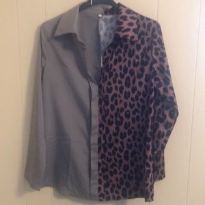 Long Sleeve two tone grey and cheetah size med